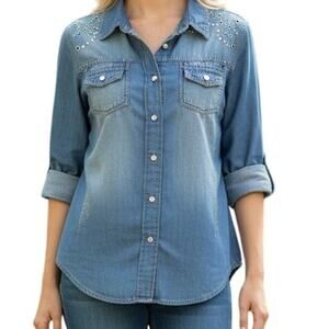 Jeans By Buffalo Denim Shirt Long or 3/4 Sleeve Studded Design New Sz M